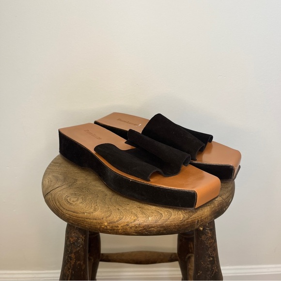 Ralph Lauren Made In Italy d'Orsay 8 B Black Suede Platform Slide Sandal - Picture 1 of 7